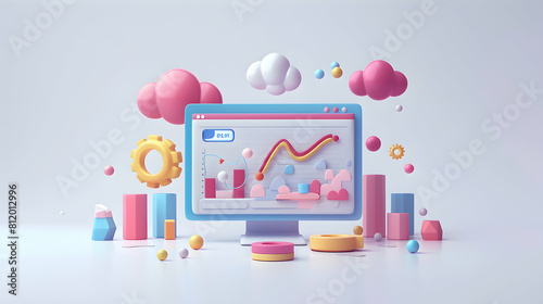 Cutting Edge Cloud Analytics Platform Launch: 3D Cute Icon as Cloud Driven Data Analytics Concept for Vast Data Sets Visualization Isometric Scene © Gohgah