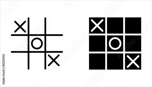 Tic tac toe icons set, noughts and crosses game on white background