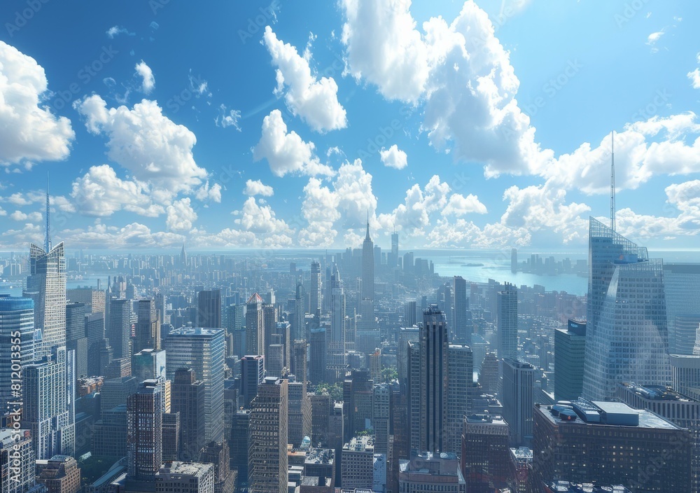 New York City skyline with skyscrapers and blue sky