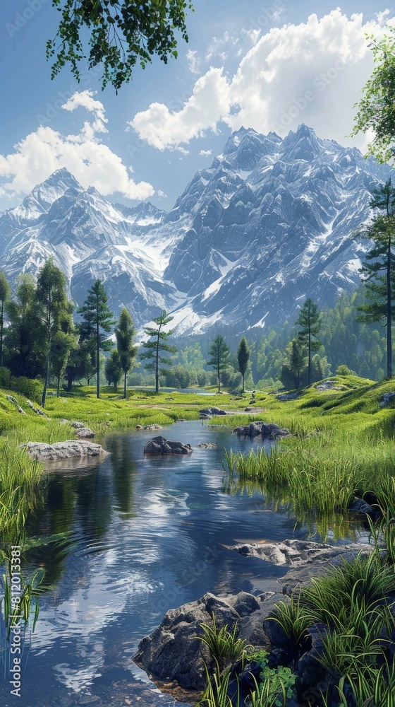 majestic mountains and river in a beautiful valley