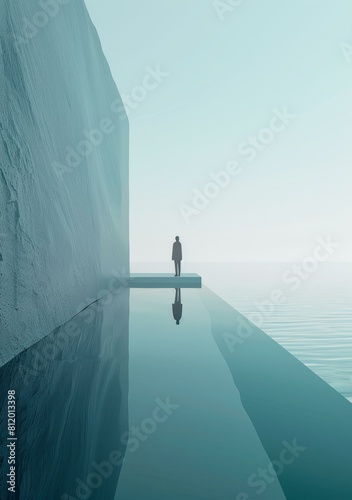 A person standing on a dock looking out at the ocean