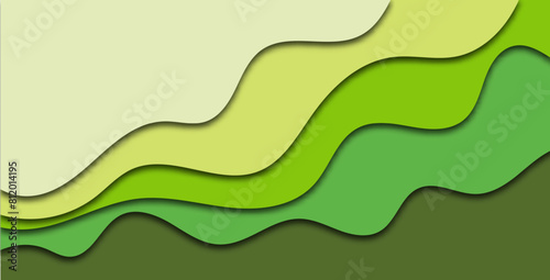 Multi layers green color texture 3D papercut layers in gradient vector banner. Abstract paper cut art background design for website template. Topography map concept or smooth origami paper cut. eps 10