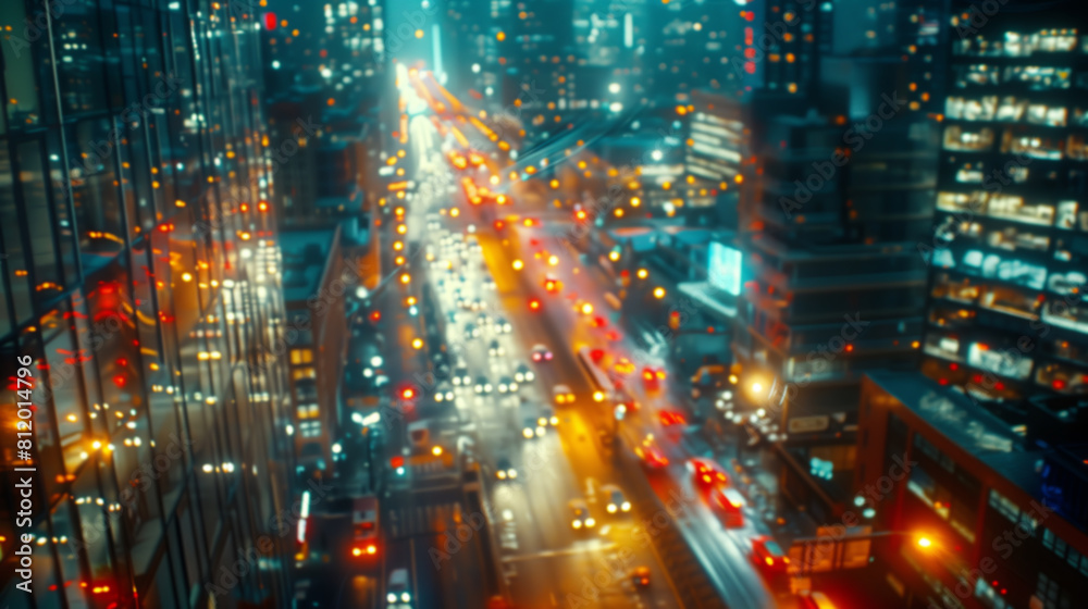 A dynamic cityscape with blurred traffic lights at night, symbolizing the constant movement of financial markets