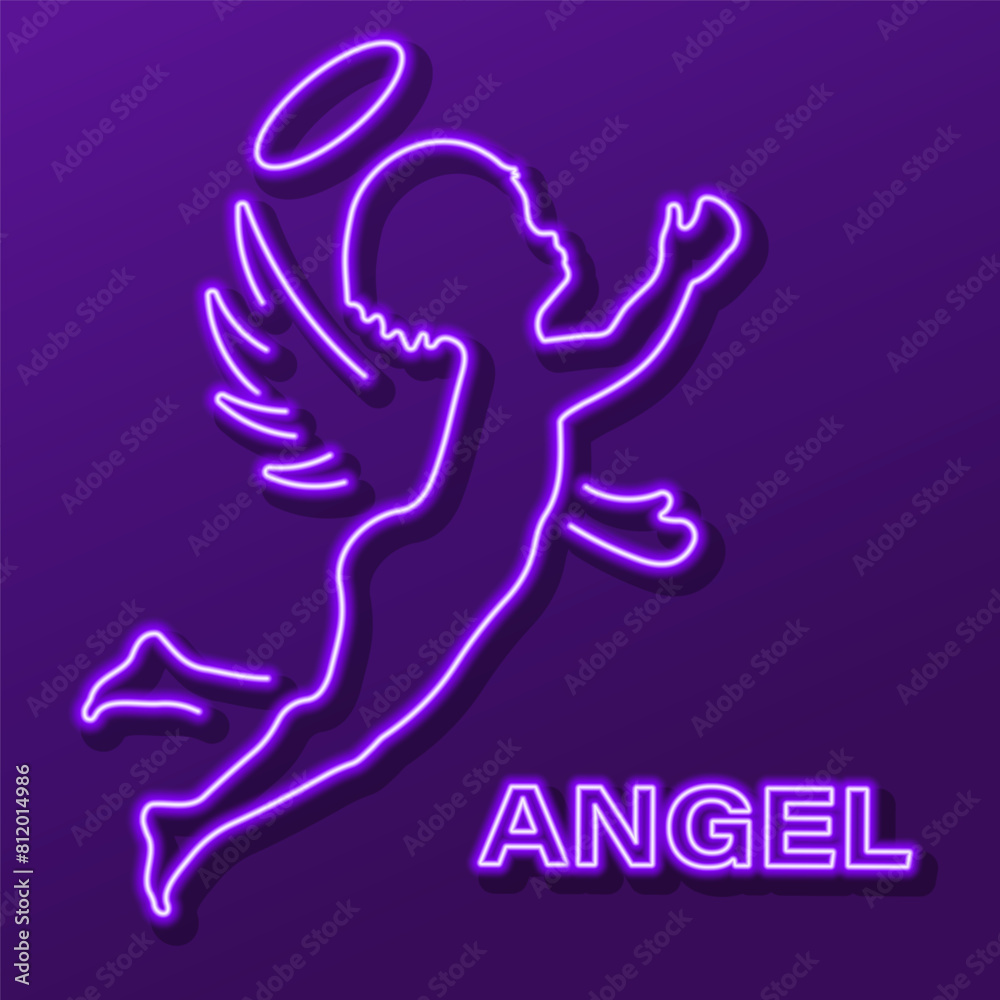angel neon sign, modern glowing banner design, colorful modern design trend. Vector illustration. angel neon sign, modern glowing banner design, colorful modern design trend. Vector illustration.