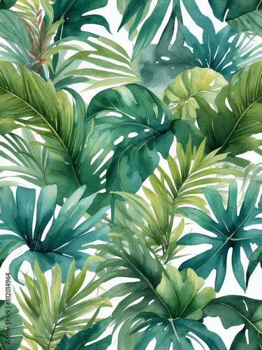 Tropical Tranquility  Watercolor Wallpaper Depicting a Continuous Belt of Vegetation