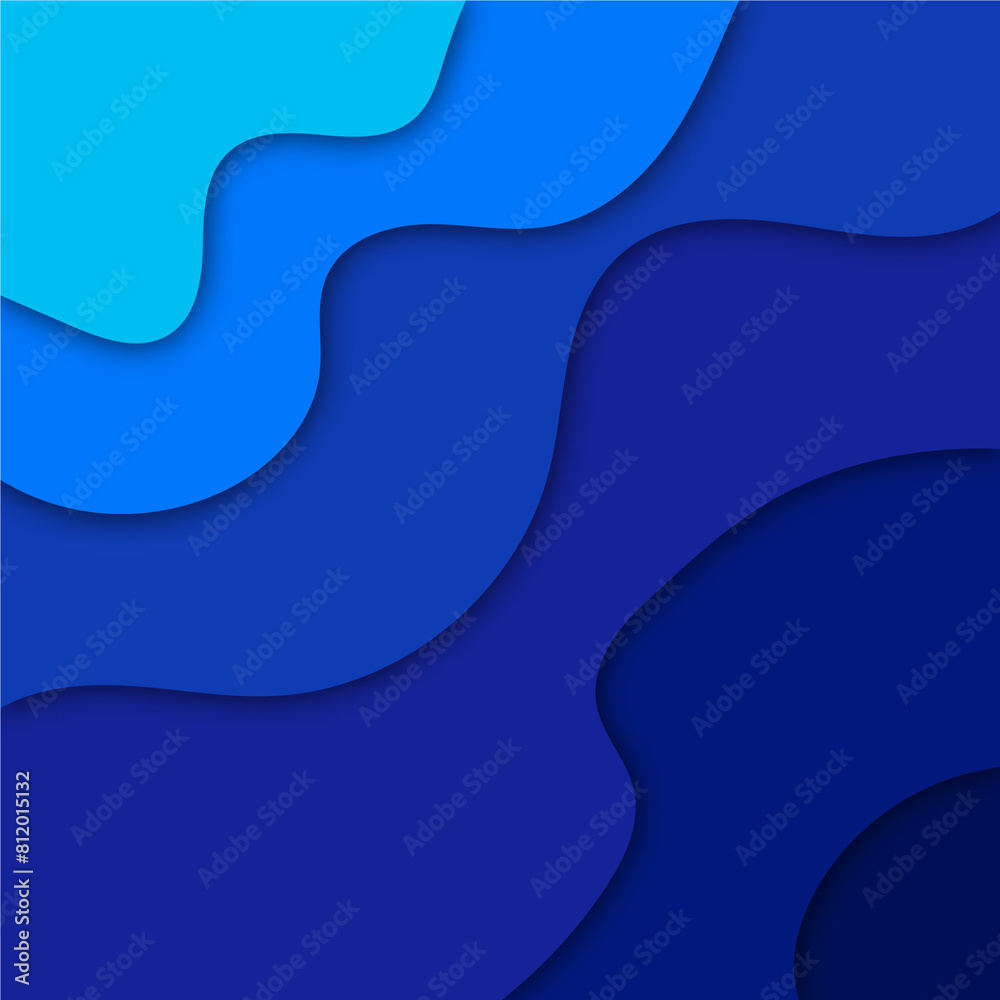Blue waves of water Layered paper card. 3D origami design. here is an illustration. eps 10