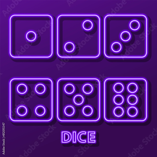 dice neon sign, modern glowing banner design, colorful modern design trend. Vector illustration.
