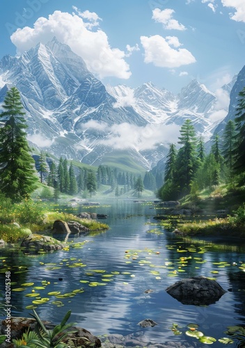 Mountains, lake and trees