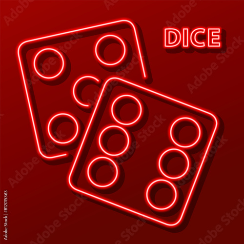 dice neon sign, modern glowing banner design, colorful modern design trend. Vector illustration.