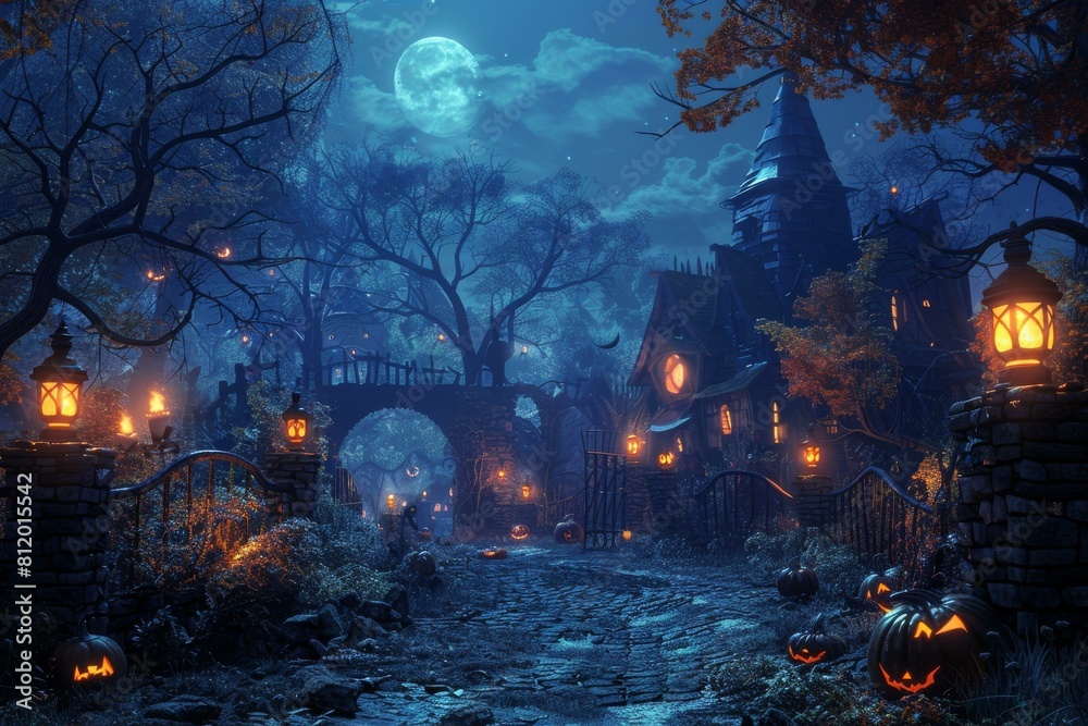 Obraz premium Spooky Halloween night in a haunted village