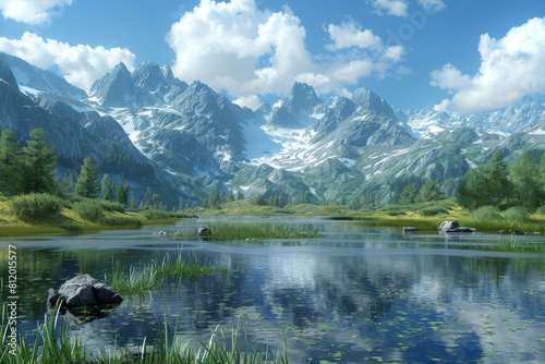Mountains, lake and sky
