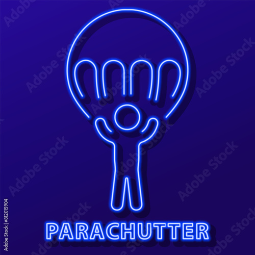 parachutist neon sign, modern glowing banner design, colorful modern design trend. Vector illustration.