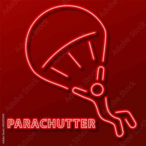parachutist neon sign, modern glowing banner design, colorful modern design trend. Vector illustration.