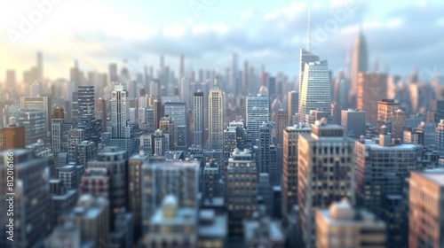 A Miniature Cityscape of Modern Skyscrapers with Sunlight
