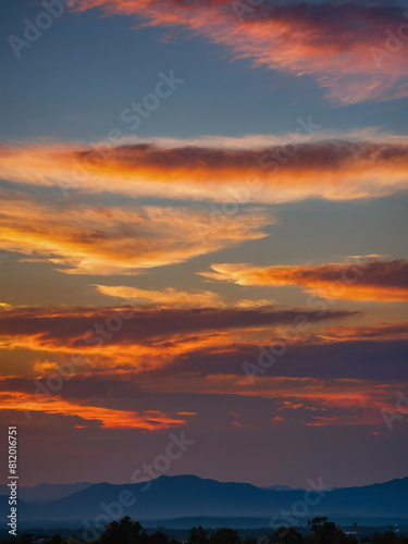 Twilight Majesty, Vibrant Sunset Sky with Wispy Clouds for Texture