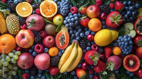 Craft an image showcasing a colorful array of fruits