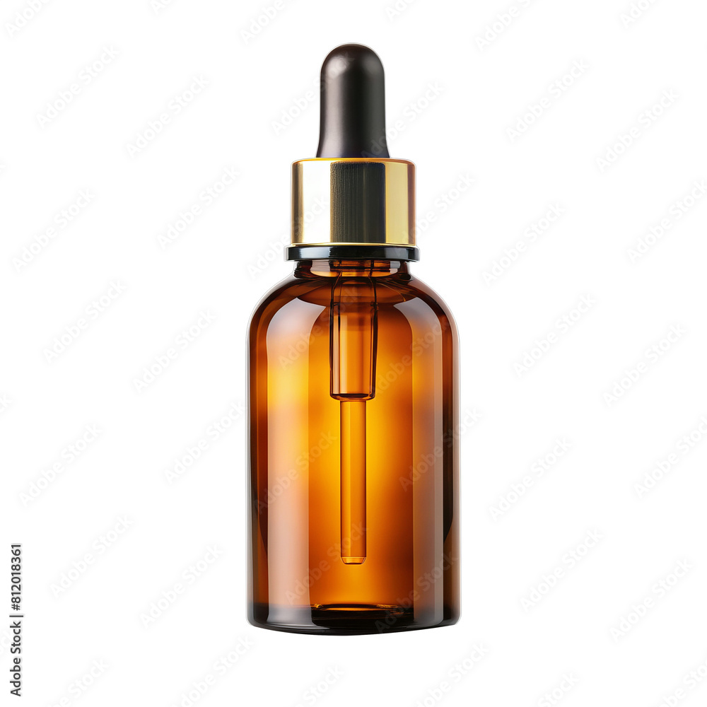 Amber glass cosmetic pipette dropper bottle isolated on white transparent background Amber glass cosmetic pipette dropper bottle isolated on white transparent background