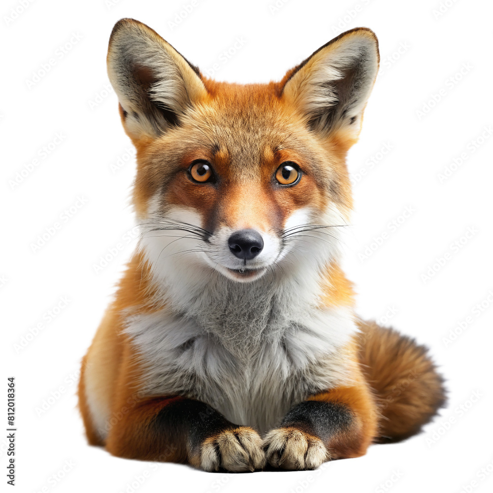 Fox animal isolated on white transparent background