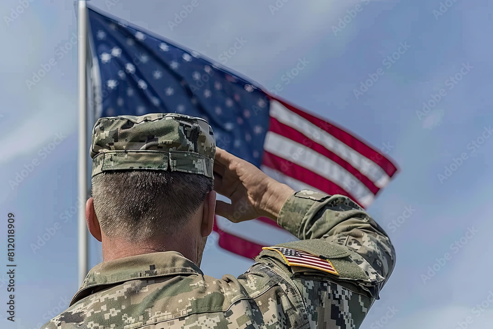 Military veteran of u s army saluting american flag on veterans day ...