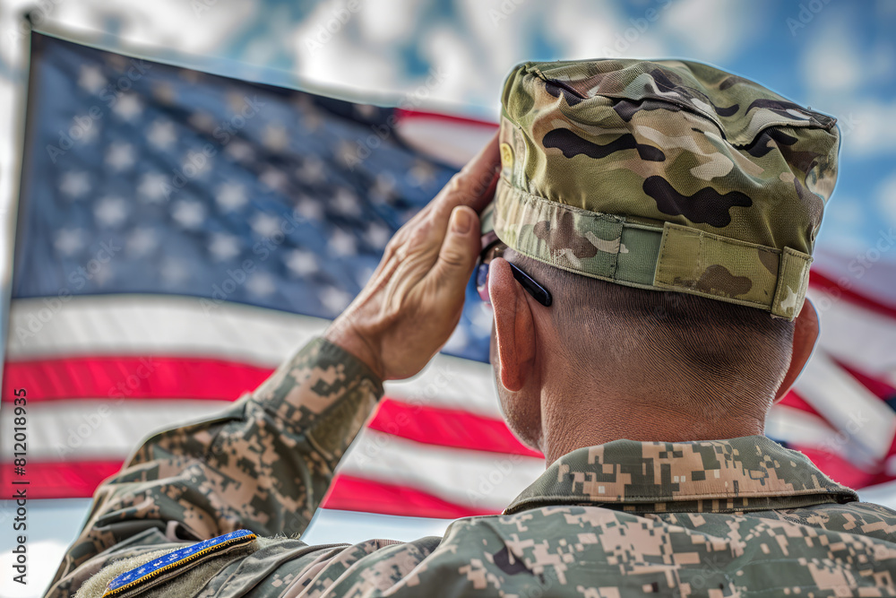 Military veteran of u s army saluting american flag on veterans day ...