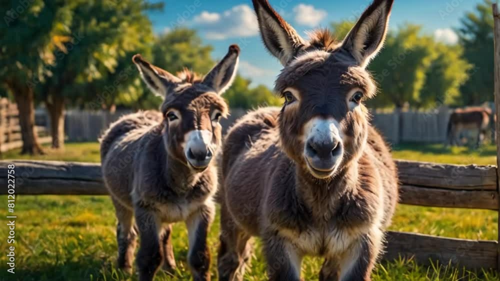 Cute donkey on a farm in summer Cute donkey on a farm in summer