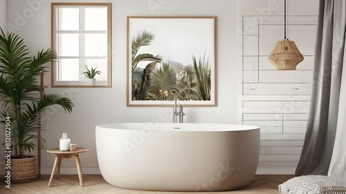Mock up frame in bathroom with bathtub or mirror