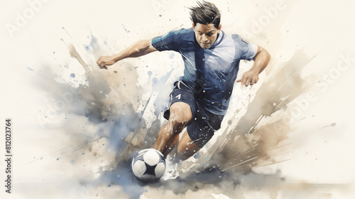 soccer player with ball on abstract colorful background