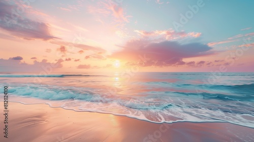 Sunset Beach View with Pastel Skies and Gentle Waves 