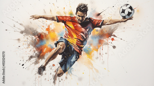 soccer player with ball abstract background