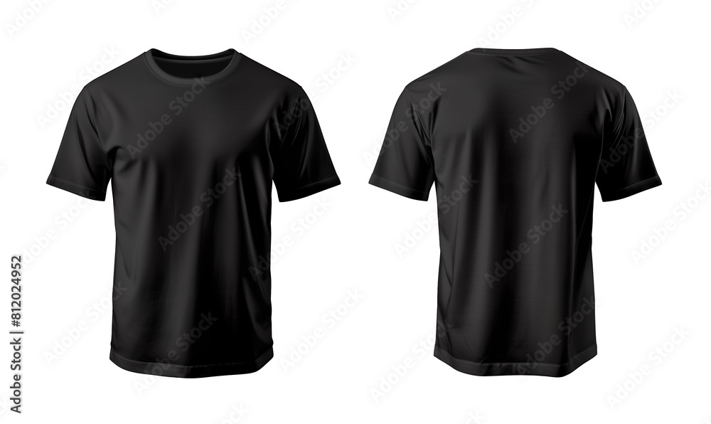 Front and Back View of Blank Black T-Shirt Mockup , PNG mockup