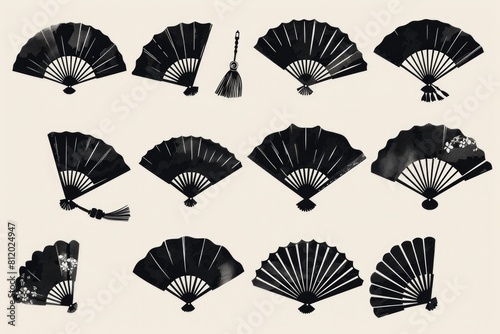 A collection of black and white photos of a fan. Perfect for interior design projects