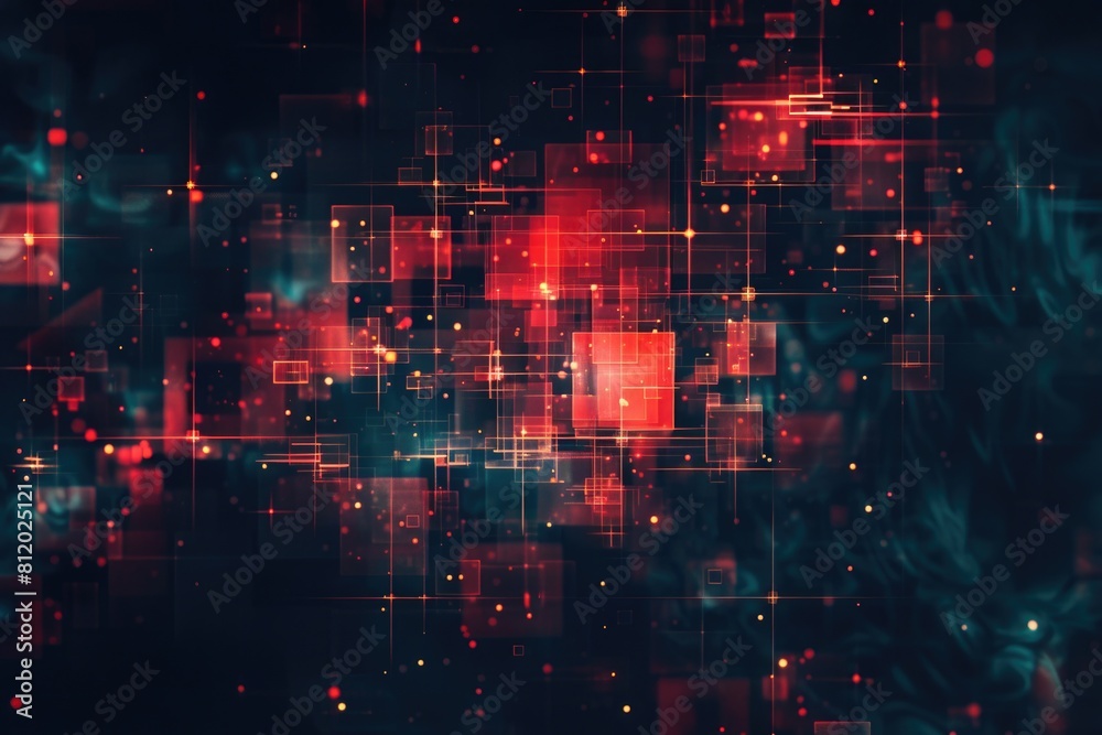 Fototapeta premium A dark background with red and blue squares. Suitable for graphic design projects