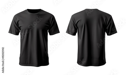 Front and Back View of Blank Black T-Shirt Mockup , PNG mockup