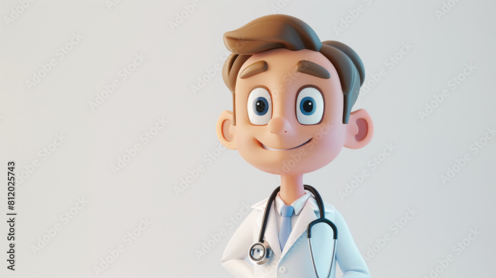 Cheerful young male animated doctor portrayed in a friendly demeanor, wearing a white coat and stethoscope, in a clean white background. Cheerful young male animated doctor portrayed in a friendly demeanor, wearing a white coat and stethoscope, in a clean white background.