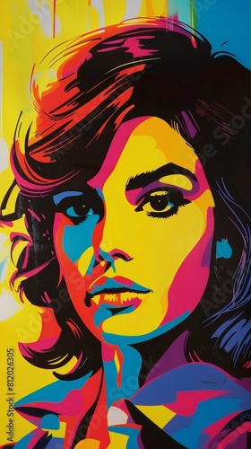 Vivid Pop Art Portrait of a Woman with Colorful Strokes 