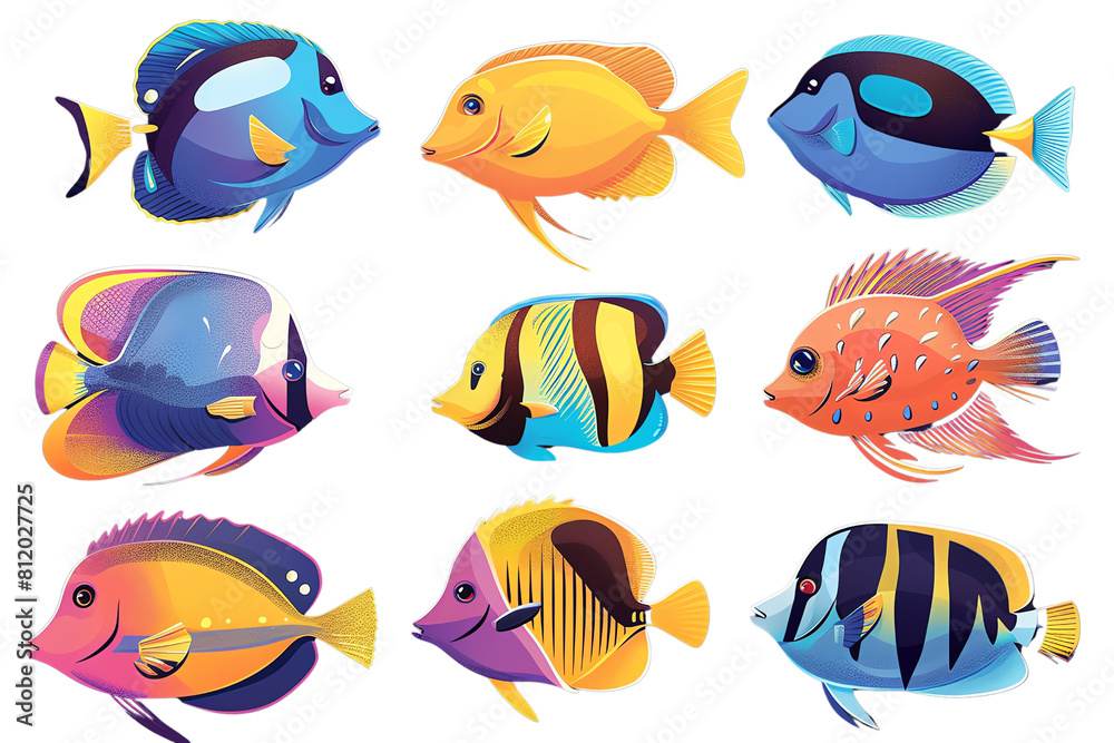 set of many fish on white transparent background set of many fish on white transparent background