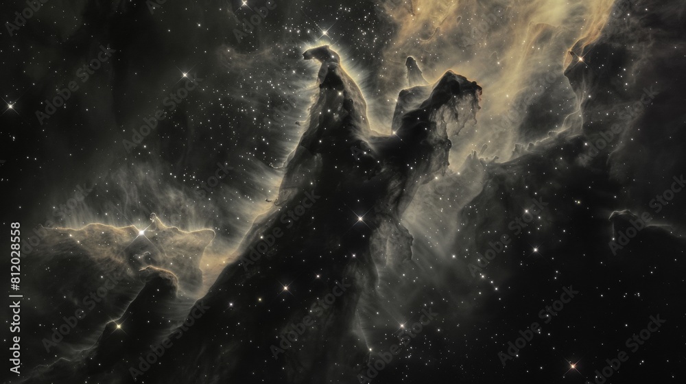 Fototapeta premium A dark nebula as a cosmic inkblot, its negative space hinting at unseen shapes