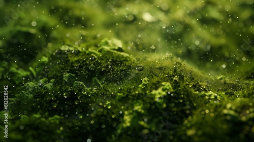 Raindrops Glistening on Dense Green Moss 