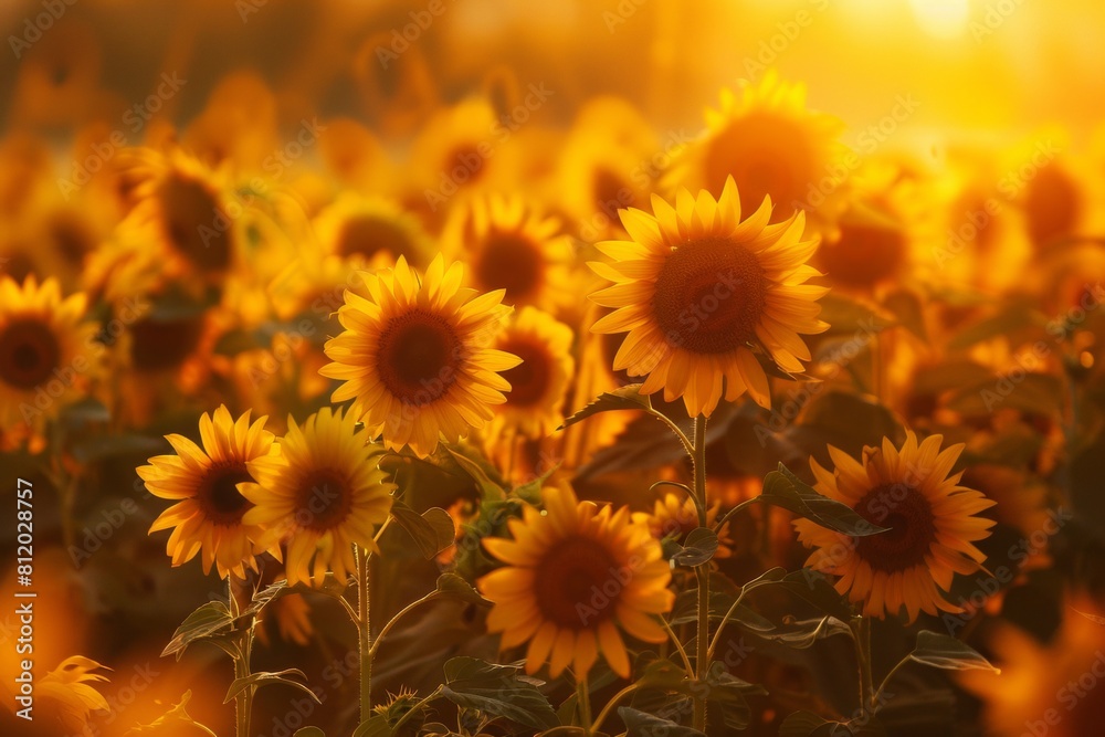 Fototapeta premium A field of sunflowers with a bright yellow color