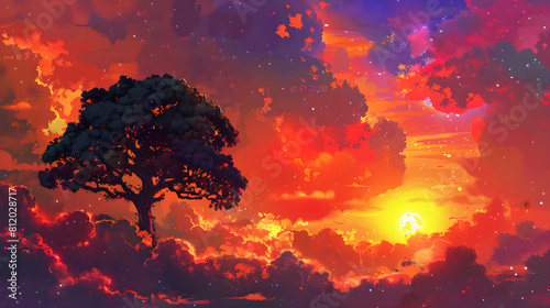 Dynamic Digital Art Tutorial: Capturing Dusk with a Single Silhouetted Tree