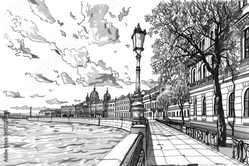 Detailed illustration of a city street, suitable for urban themed projects