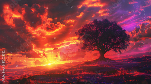 Dynamic Digital Art Tutorial: Capturing Dusk with a Single Silhouetted Tree