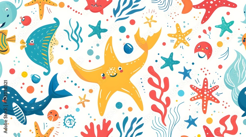 Vibrant Underwater Creature Pattern for Children's Book