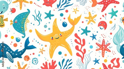 Vibrant Underwater Creature Pattern for Children s Book