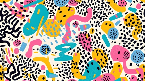 Vibrant Colorful Geometric Memphis Pattern Design for Fashion Textiles and Packaging