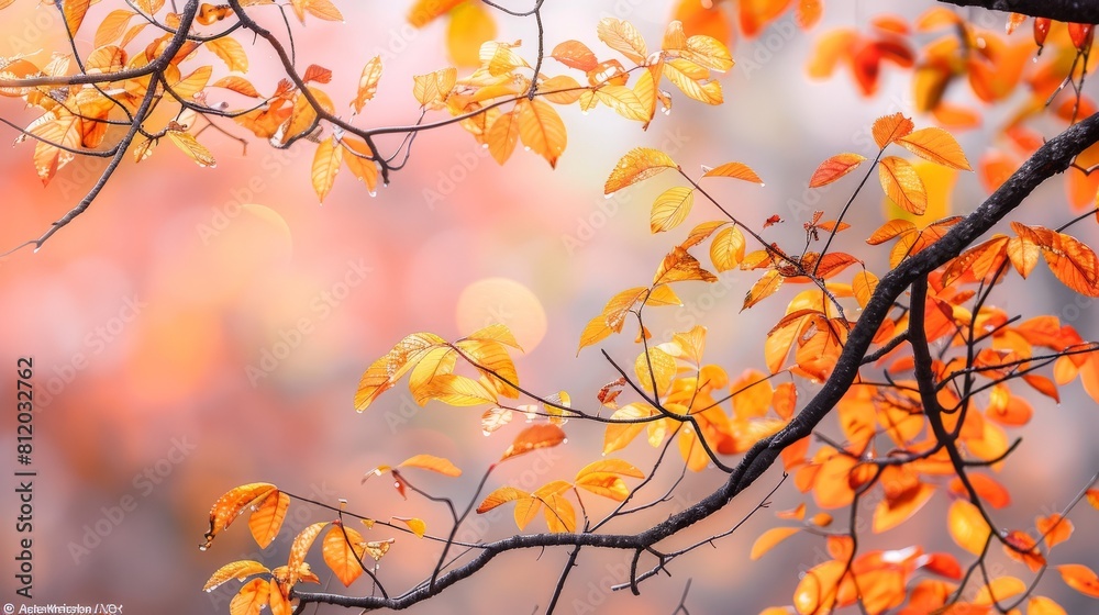 Tree branches adorned with fiery orange and yellow leaves
