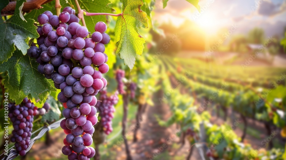 Vibrant purple seedless grapes on a vine in a lush vineyard