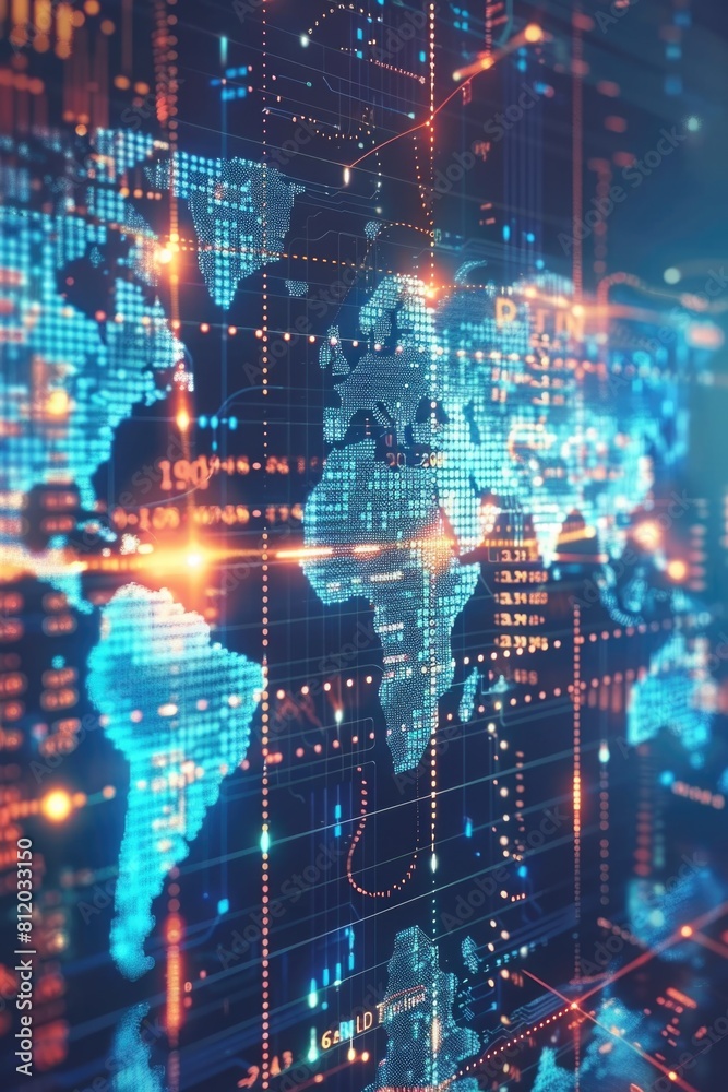 A digital world map with a blue background, suitable for various digital designs A digital world map with a blue background, suitable for various digital designs
