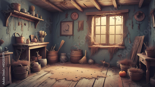 texture witch room, simple stile, texture painting, texture vector illustration, nature dusty colors, lots of brush texture