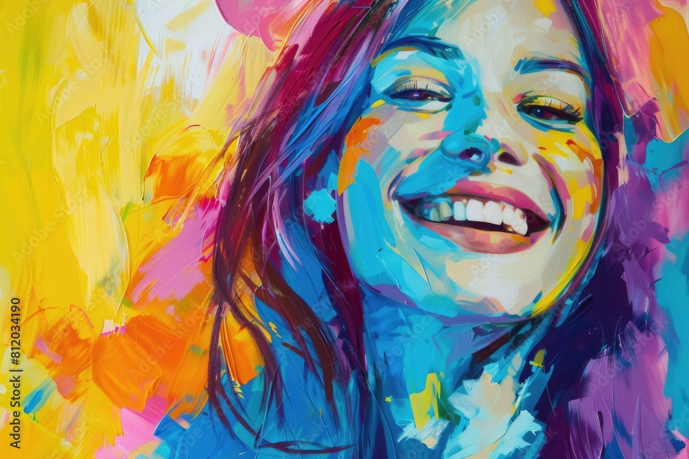 A painting of a smiling woman. Suitable for various design projects